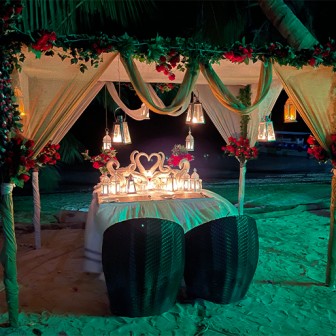 Romantic Beachside Candlelight Dinner With Decorated Canopy