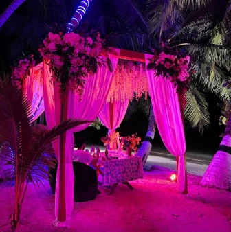 Romantic Beachside Candlelight Dinner With Decorated Canopy